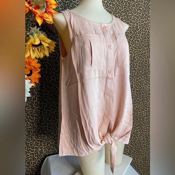 🌴3/$30🌴DOE & RAE Mauve Button Down Front Pockets & Tie Sleeveless Top NWT - Picture 3 of 11
